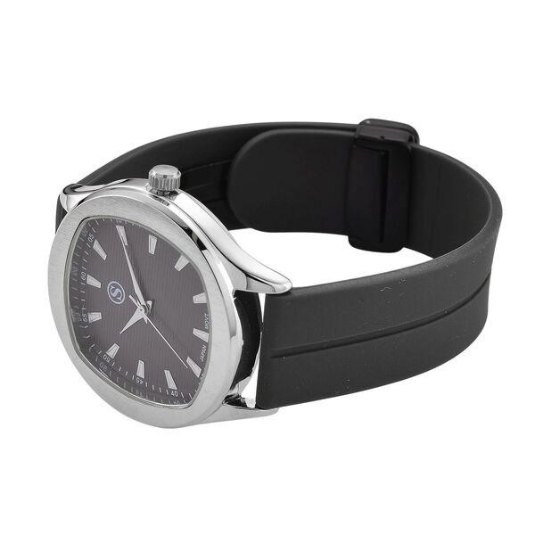 STRADA - Uhr mit japanischem Uhrwerk, silbernem Geh&auml;use und schwarzem Silikonarmband image number 6