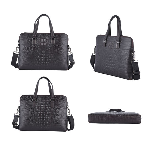 Crossbody-Tasche aus 100% echtem Leder, Gr&ouml;&szlig;e 37x7x28 cm, Dunkelbraun image number 2