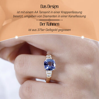 AA Tansanit und Diamant Ring in 375 Gold - 2,31 ct.