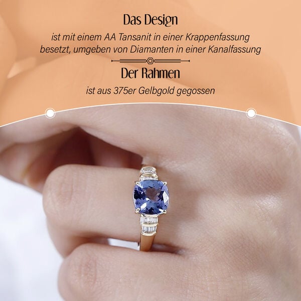 AA Tansanit und Diamant Ring in 375 Gold - 2,31 ct. image number 3