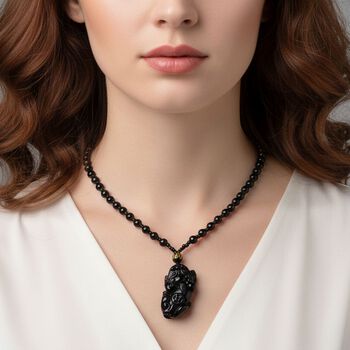 Schwarzer Glasachat Halskette 63 cm ca. 190.00 ct