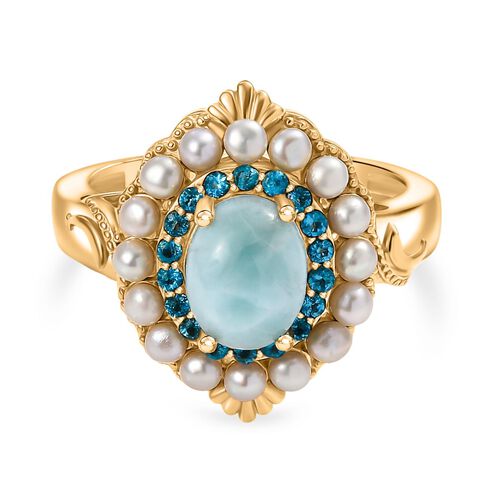 D'Joy Larimar, Süßwasser Perle Ring 925 Silber 750 Gelbgold Vermeil (Größe 18.00) image number 0