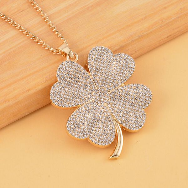 Kristall-Kleeblatt-Anhänger mit 73cm Kette in Goldton image number 2