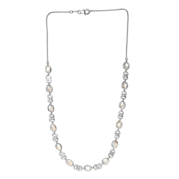 Regenbogen Mondstein-Halskette, ca. 45 cm, 925 Silber platiniert, ca. 12,48 ct image number 5