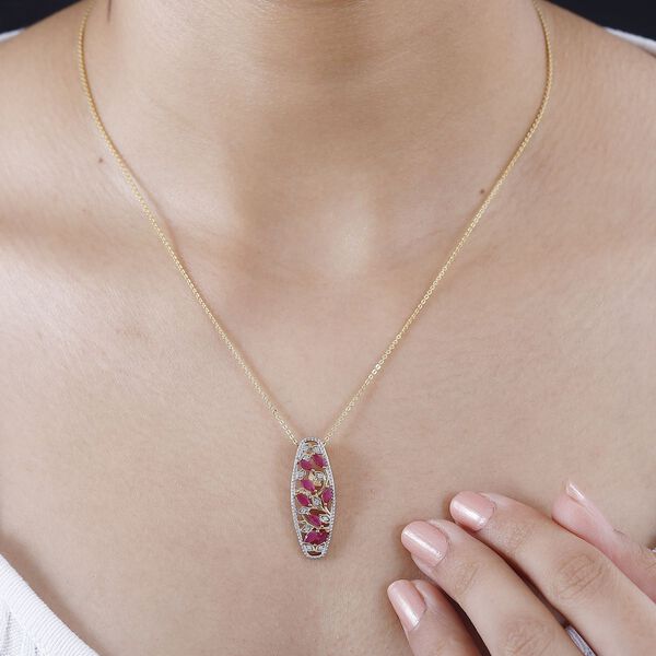 Montepuez-Rubin, Wei&szlig;er Zirkon Schmuckset 925 Silber 750 Gelbgold Vermeil ca. 1,06 ct. image number 3