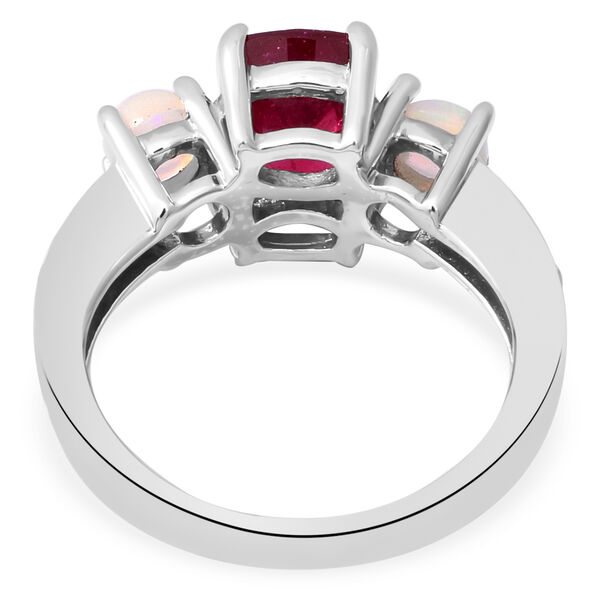 Afrikanischer Rubin, nat&uuml;rlicher, &auml;thiopischer Opal und Zirkon-Ring, (Fissure gef&uuml;llt), 925 Silber platiniert image number 5