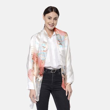 LA MAREY - 100 % nat&uuml;rlicher Maulbeerseiden bedruckter Schal in Geschenkbox, 50x165 cm, Orange