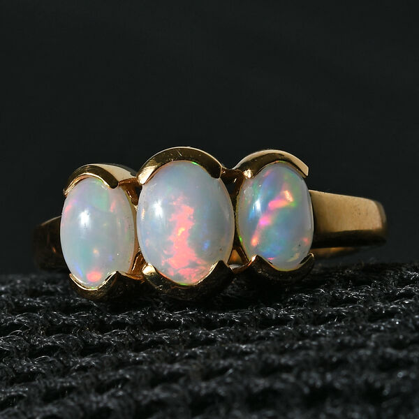 Nat&uuml;rlicher &Auml;thiopischer Opal 3 Stein Ring 925 Silber vergoldet  ca. 1,13 ct image number 1