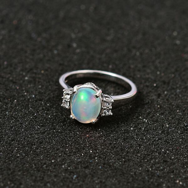 AA Nat&uuml;rlicher, &auml;thiopischer Welo Opal, Wei&szlig;er Zirkon Ring, 925 Silber platiniert (Gr&ouml;&szlig;e 17.00) ca. 1.43 ct image number 3