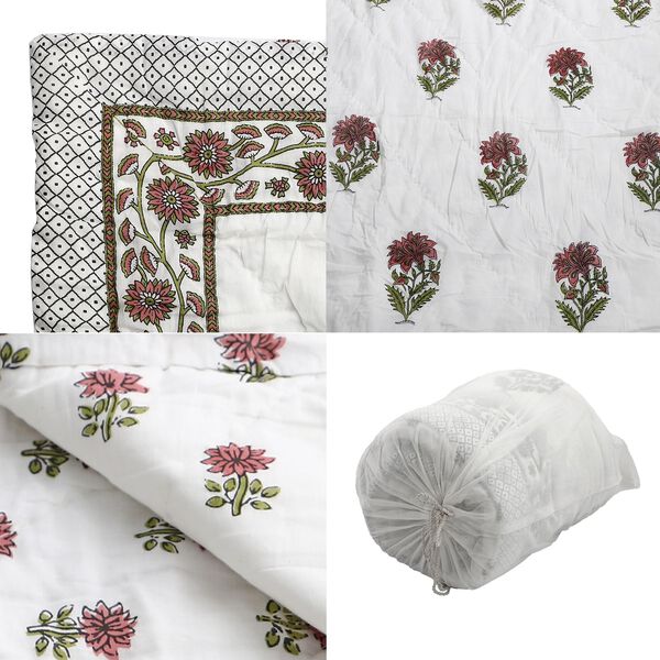 Baumwoll-Voile-Steppdecke mit Blockdruck, inklusive Stofftasche, Oliv image number 7