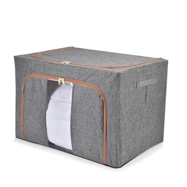 Faltbare Aufbewahrungsbox aus Stoff mit Metallrahmen und PVC Fenster, 60 x 44 x 40 cm, 100L, Grau image number 1