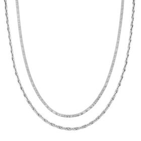 2er-Set Halsketten, Edelstahl, silberfarben, Gliederkette und Schlangenketten-Optik, ca. 50 + 5 cm