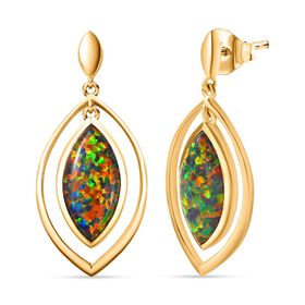 Labor erstellt schwarzen Opal Ohrringe, 925 Silber Gelbgold Vermeil ca. 4.65 ct