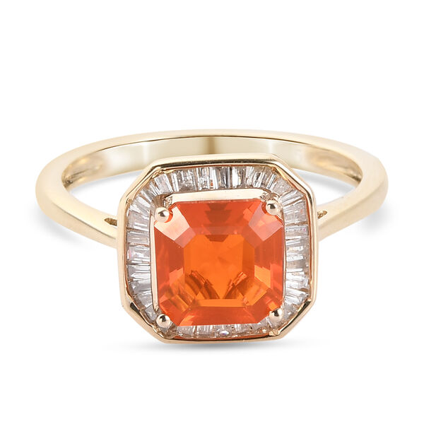 AA Purpurroter Feuer Opal und Diamant Asscher Schliff Ring 375 Gelbgold