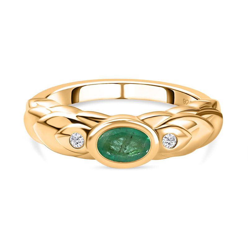 Kagem Sambischer Smaragd, weißer Zirkon Ring, 925 Silber vergoldet (Größe 16.00) ca. 0.49 ct image number 0