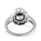 Süßwasser Perle, Weißer Zirkon Ring, 925 Silber platiniert (Größe 19.00) ca. 0.13 ct image number 5