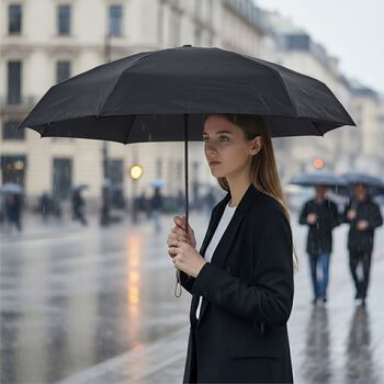 Sturmfester Pocketschirm mit UV-Schutz und Etui, 91x52cm, Schwarz