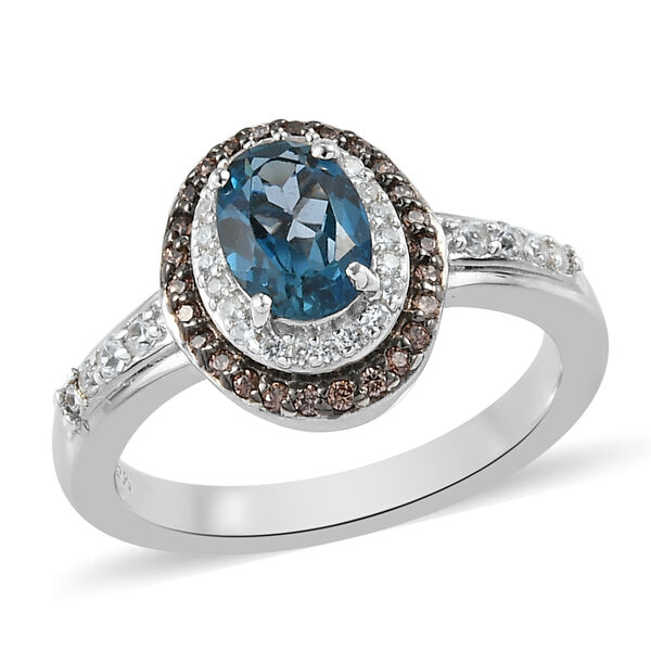 London Blau Topas und Zirkon Ring 925 Silber platiniert  ca. 1,24 ct image number 4