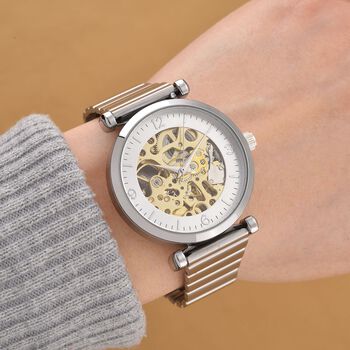 GENOA TIME V2 Automatik-Mechanische Uhr, wei&szlig;es Zifferblatt mit Sonnenschein-Design, 3ATM Wasserdicht, 8,5 cm, Silberfarben