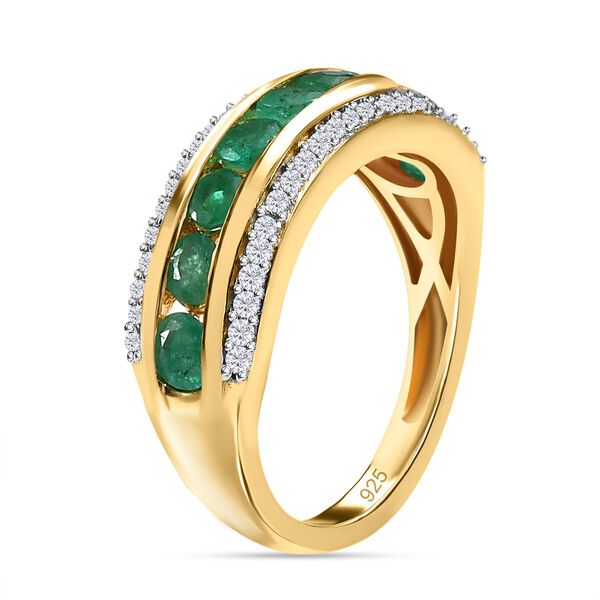 Kagem Sambischer Smaragd, Wei&szlig;er Zirkon Ring, 925 Silber Gelbgold Vermeil (Gr&ouml;&szlig;e 21.00) ca. 1.45 ct image number 4