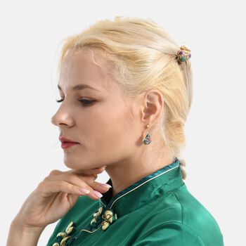 LA MAREY 2er-Set Brokat Seiden-Haarspangen und Ohrringe, Blau