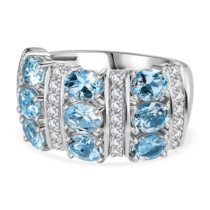 AA Aquamarin, Wei&szlig;er Zirkon Ring 925 Silber rhodiniert (Gr&ouml;&szlig;e 17.00) ca. 3,21 ct