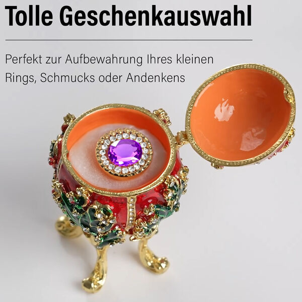 Emaillierte Schmuckbox in Eiform, 6x12cm, Rot image number 3