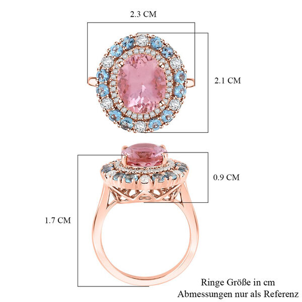 LUXORO zertifiziert und gepr&uuml;ft AAA Rosa Morganit, Santamaria Aquamarin und Diamant Ring in 417 Ros&eacute;gold - 4,85 ct. image number 4