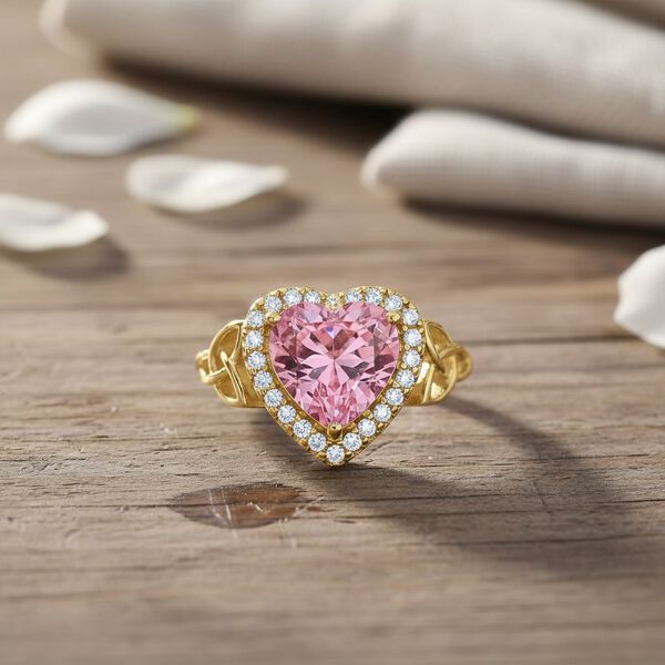 Rosa Zirkonia, Wei&szlig;er Zirkonia Ring Nickelfreies Messing vergoldet (Gr&ouml;&szlig;e 16.00) image number 2