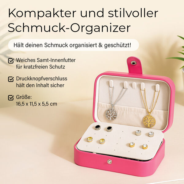 Schmuckbox aus PU-Leder in Pink mit Druckknopfverschluss, 16,5x11,5x5,5cm, inkl. 10 Silberputztücher image number 2