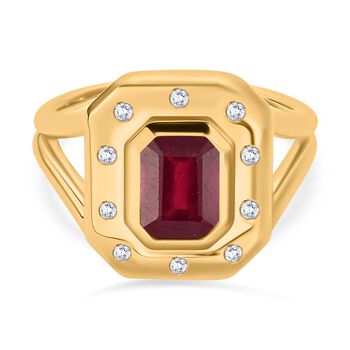 Afrikanischer Rubin (Fissure gef&uuml;llt), Wei&szlig;er Zirkon Ring, 925 Silber vergoldet (Gr&ouml;&szlig;e 17.00) ca. 2.55 ct