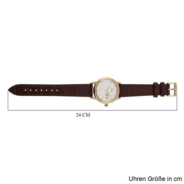 GENOA - Automatik-Armbanduhr mit Herz-Design und Datumsanzeige, Dandong-Uhrwerk, Wei&szlig;es Zifferblatt, Goldfarben, Brauners Lederarmband, 36 mm image number 7