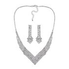 2er Set - Weißer Kristall Halskette und Ohrringe, Messing