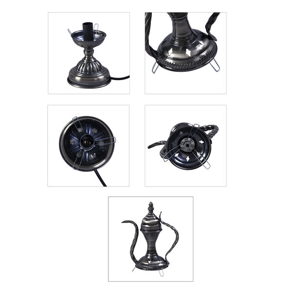 Handgefertigte orientalische Mosaik Glas Tischlampe - Weinkrug Form, Gr&ouml;&szlig;e 12x38 cm, Silber und Gr&uuml;n image number 6