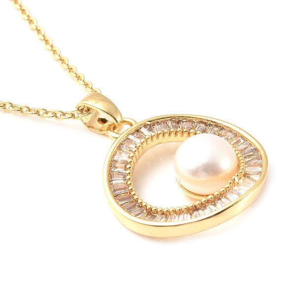 Wei&szlig;er S&uuml;&szlig;wasserperlen- und wei&szlig;er, k&uuml;nstlicher Diamant-Anh&auml;nger, Messing image number 4