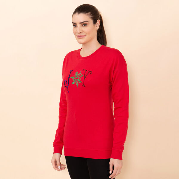 100% Baumwoll-Flanell Strick Sweatshirt mit Applikation, Rot Größe 42 image number 4