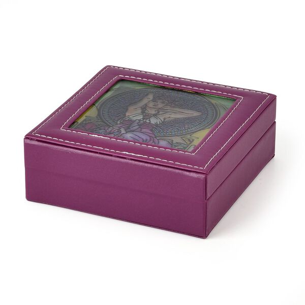LIVMORE Ringbox mit handbemaltem Glasfenster im Art-Deco-Design, 16x16x6cm, Dunkellila image number 4