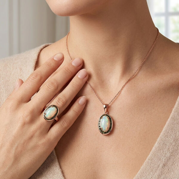 D'Joy AA &auml;thiopisches Welo Opal und gr&uuml;nes Diamant Schmuckset image number 2