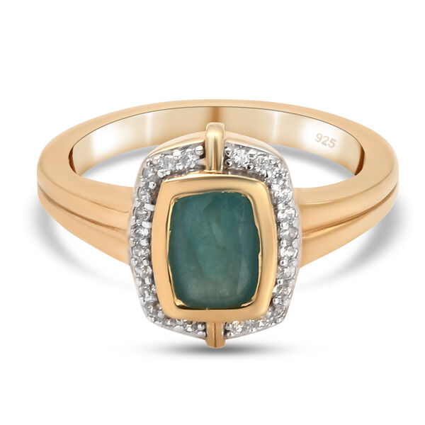 Blaugr&uuml;ner Grandidierit und Zirkon Ring 925 Silber vergoldet  ca. 1,20 ct