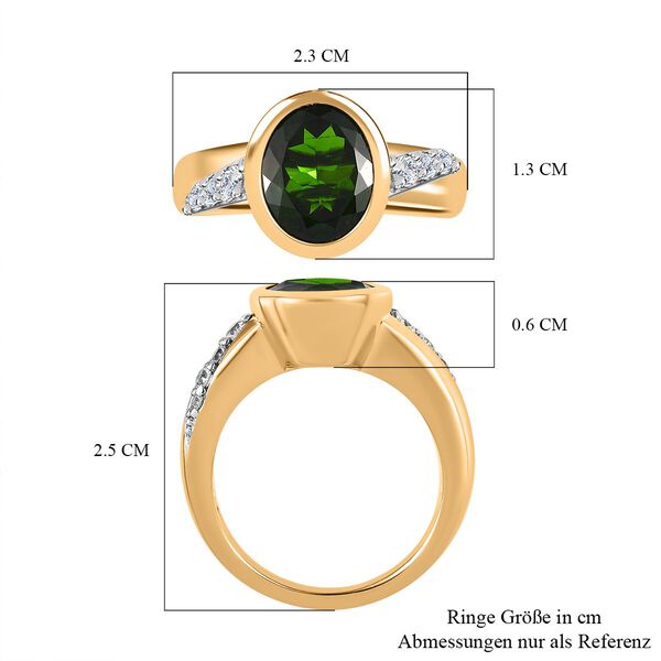 Natürlicher Chromdiopsid, weißer Zirkon Ring, 925 Silber Gelbgold Vermeil, (Größe 17.00) ca. 3.92 ct image number 6