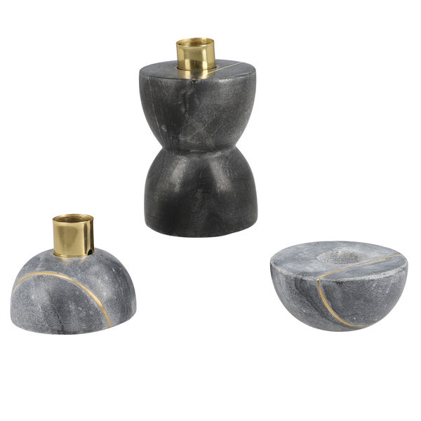 3er-Set, handgeschnitzter Marmor-Kerzenhalter, Grau image number 2