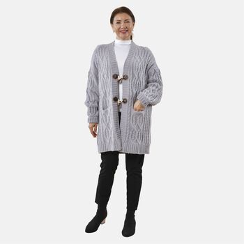 Lange Strickjacke mit Schlaufe, Grau