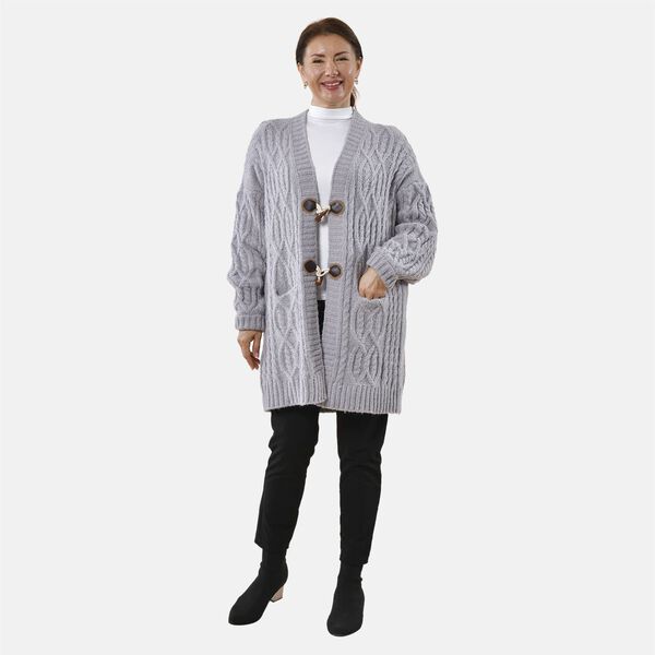 Lange Strickjacke mit Schlaufe, Grau