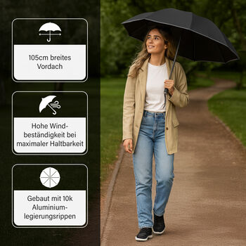 Aero-Alloy Regenschirm, 22 Zoll LED, Schwarz, Wind- und Regensicher