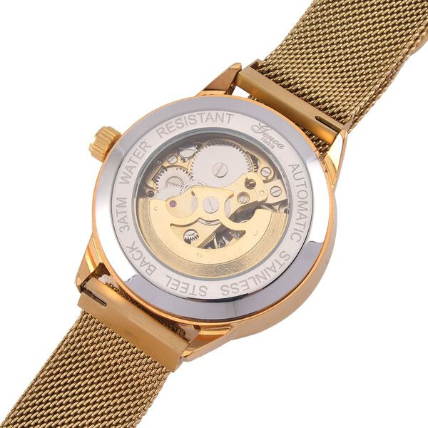 GENOA Automatik-Uhr, Weißes ausgehöhltes Sonnenstrahl-Zifferblatt, goldfarbenes Gehäuse & goldfarbenes Edelstahlarmband, 10.25 cm image number 5