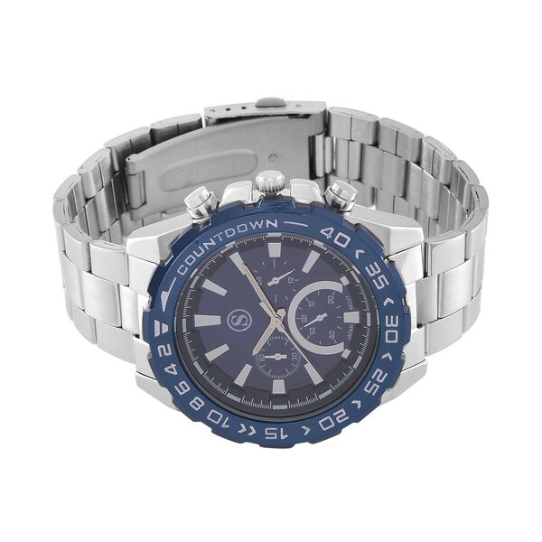 STRADA - Japanisches Uhrwerk mit rotierbarem Skalenring und Edelstahl, bicolor, Blau und Silber image number 4