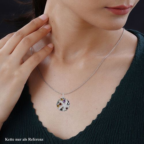 Mehrfarbiger Saphir Anhänger mit Kette, 925 Silber rhodiniert, ca. 2.23 ct image number 1