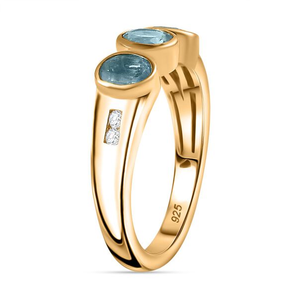 TUCSON FIND - Natürlicher AA Aqua Kyanit, Weißer Zirkon Ring 925 Silber Gelbgold Vermeil (Größe 19.00) ca. 1.44 ct image number 5