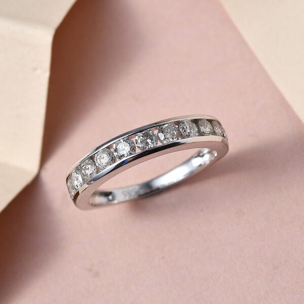 Diamant Half Eternity-Ring, I2-GH SGL zertifiziert, 585 Wei&szlig;gold (Gr&ouml;&szlig;e 17.00) ca. 1,00 ct image number 2