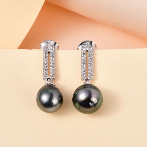 9-10 mm Tahiti Perle und Zirkon Ohrringe - 0,29 ct. image number 1